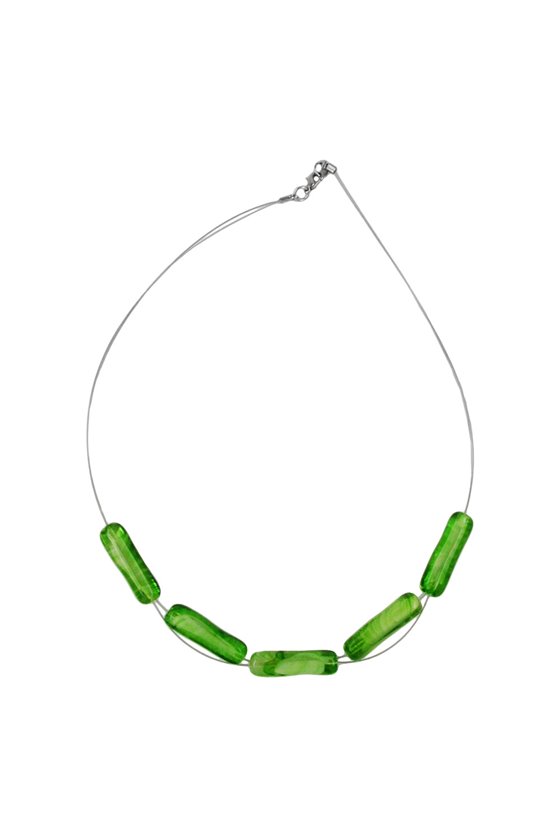 NECKLACE GLASS BEADS GREEN-WHITE 45CM