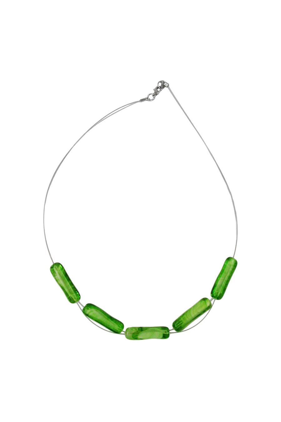 NECKLACE GLASS BEADS GREEN-WHITE 45CM