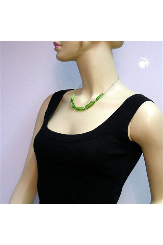 NECKLACE GLASS BEADS GREEN-WHITE 45CM