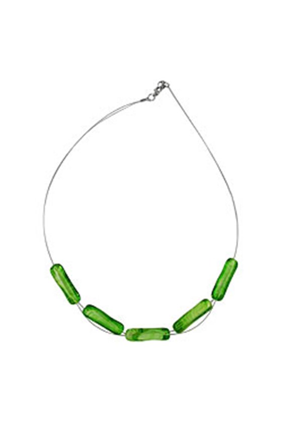 NECKLACE GLASS BEADS GREEN-WHITE 45CM