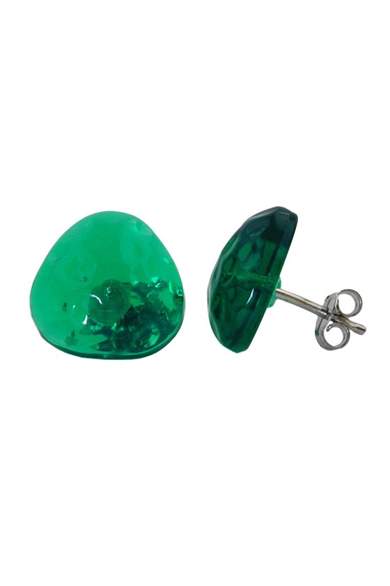 STUD EARRINGS GREEN TRANSPARENT 14MM