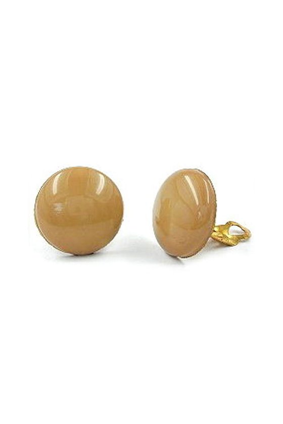 EARRING CLIP-ON ROUND BEIGE SHINY