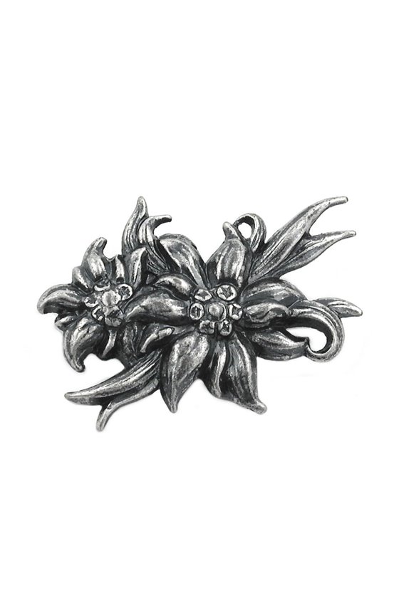 BROOCH 2X EDELWEISS ANTIQUE SILVER COLOURED