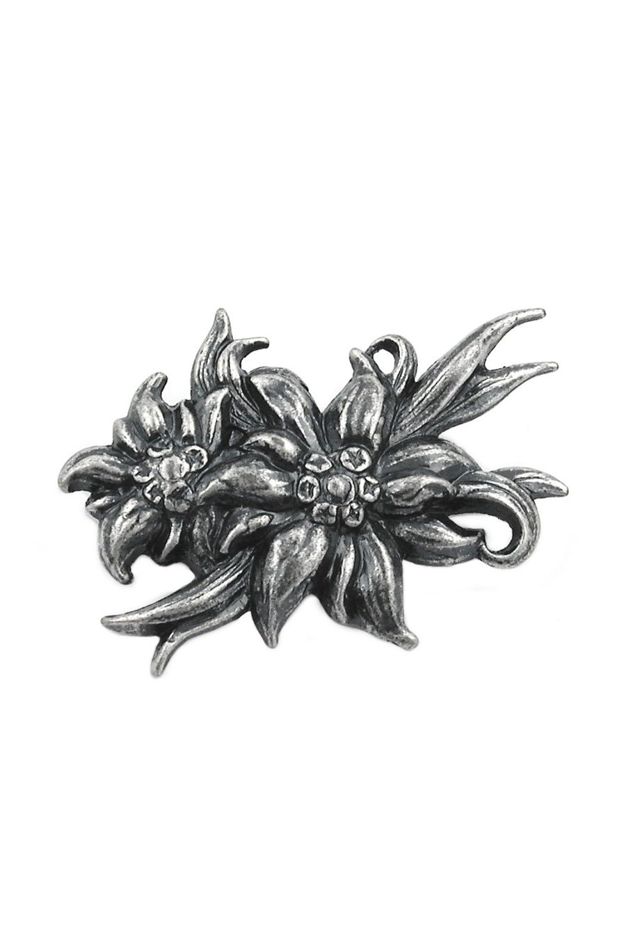 BROOCH 2X EDELWEISS ANTIQUE SILVER COLOURED