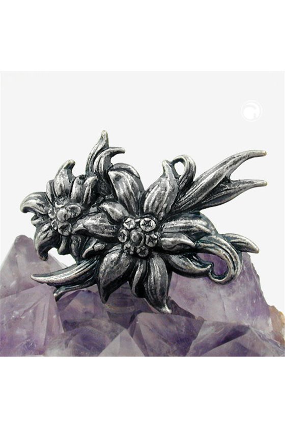 BROOCH 2X EDELWEISS ANTIQUE SILVER COLOURED