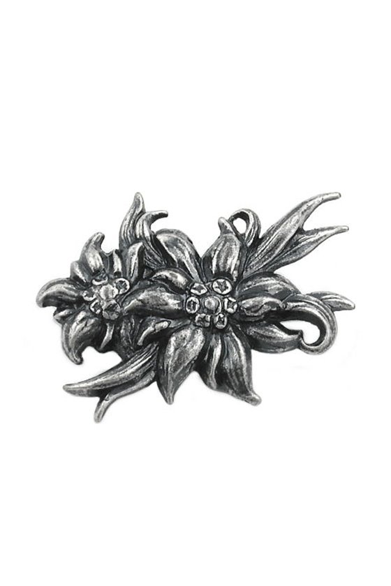 BROOCH 2X EDELWEISS ANTIQUE SILVER COLOURED