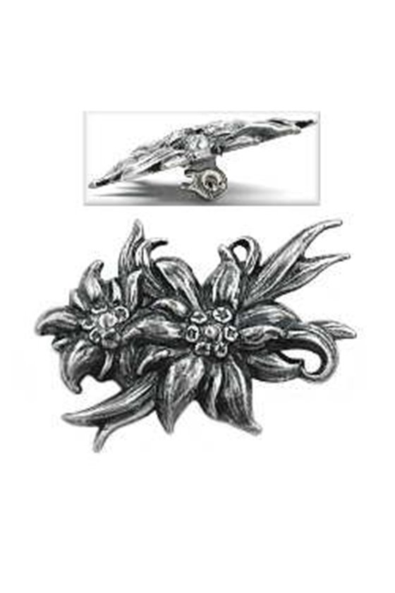 BROOCH 2X EDELWEISS ANTIQUE SILVER COLOURED
