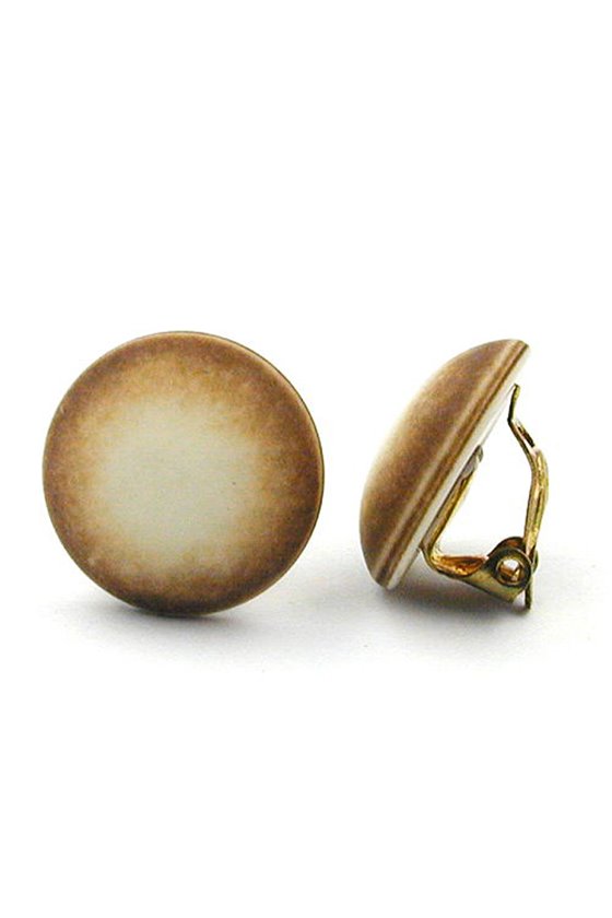 CLIP-ON EARRING ROUND IVORY BROWN MATTE GLOSSY