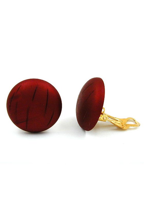 EARRING CLIP-ON ROUND RED-METAL