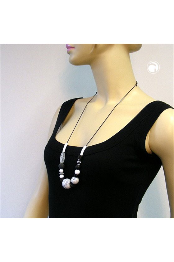NECKLACE BEADS BLACK-GREY
