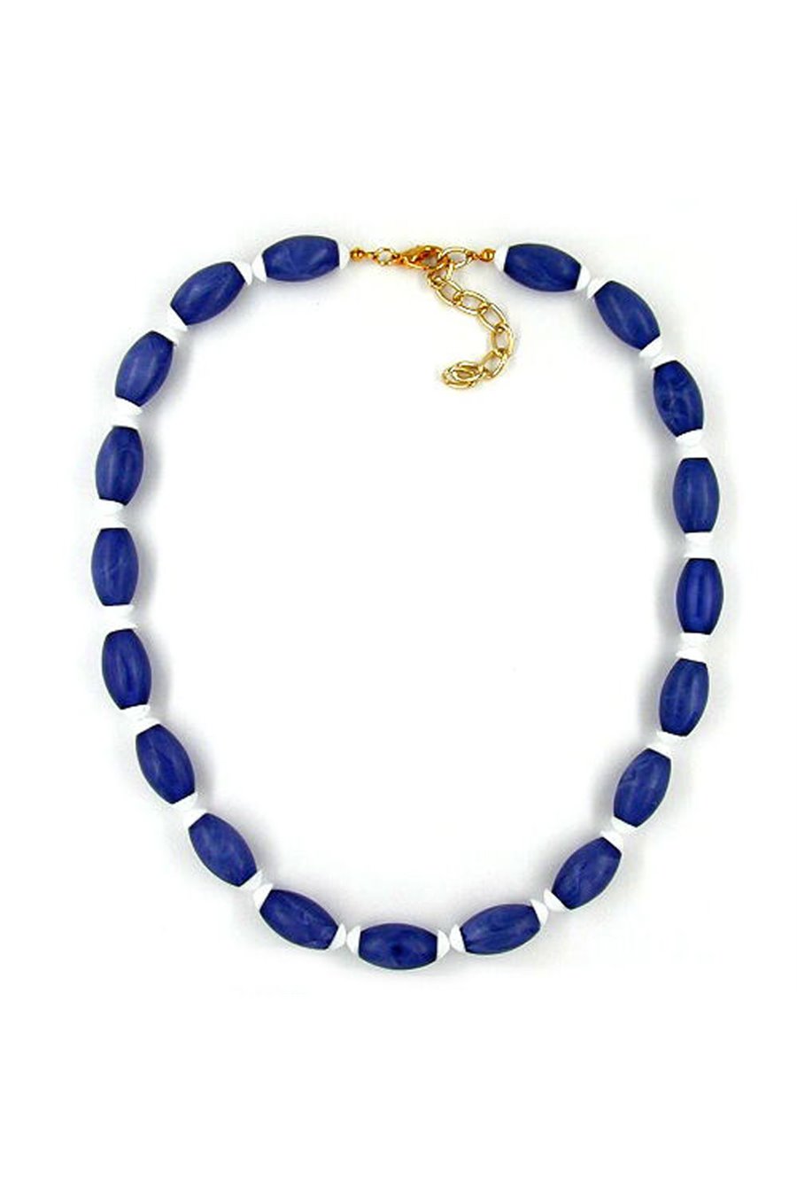 NECKLACE OLIVE SHAPED BEADS BLUE/ WHITE