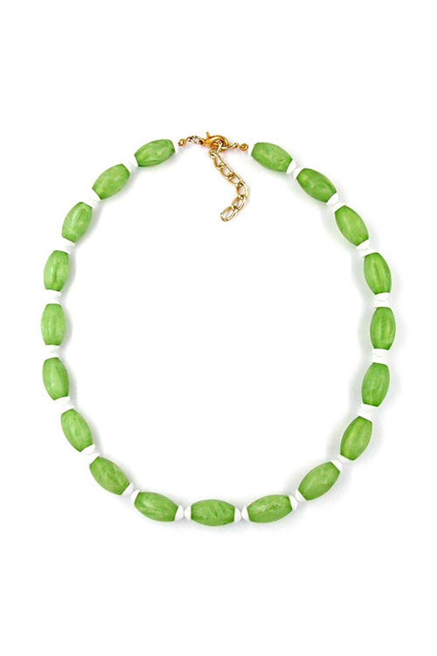 NECKLACE OLIVE SHAPED BEADS GREEN/ WHITE