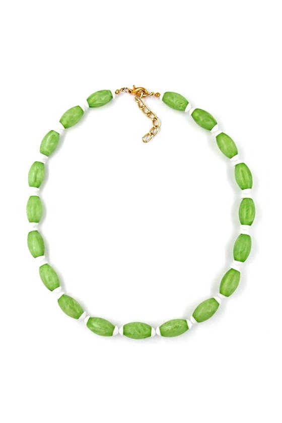 NECKLACE OLIVE SHAPED BEADS GREEN/ WHITE