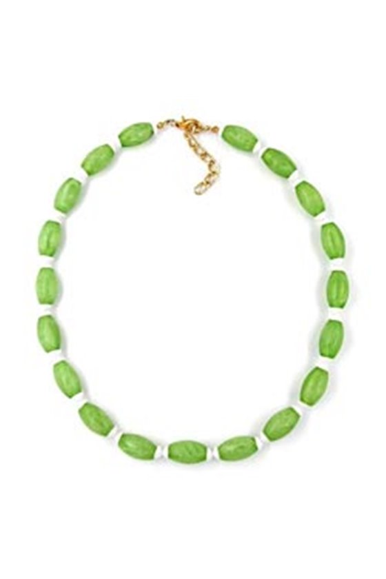 NECKLACE OLIVE SHAPED BEADS GREEN/ WHITE