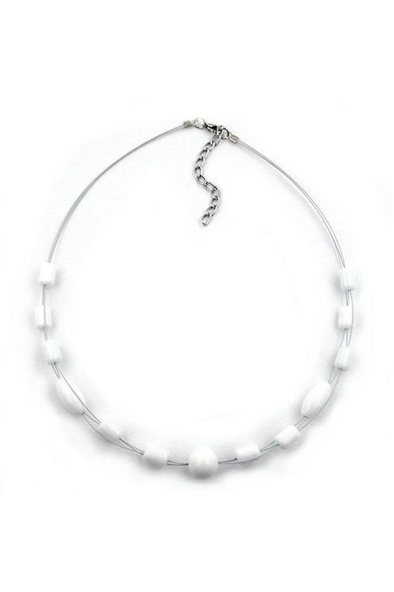 NECKLACE GLASS BEADS WHITE SHINY 45CM