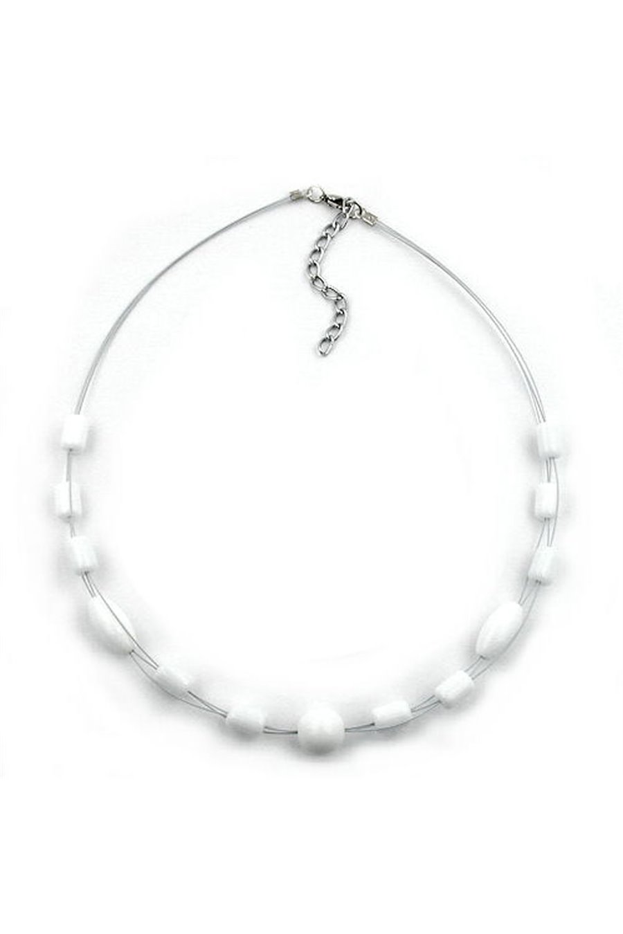 NECKLACE GLASS BEADS WHITE SHINY 45CM