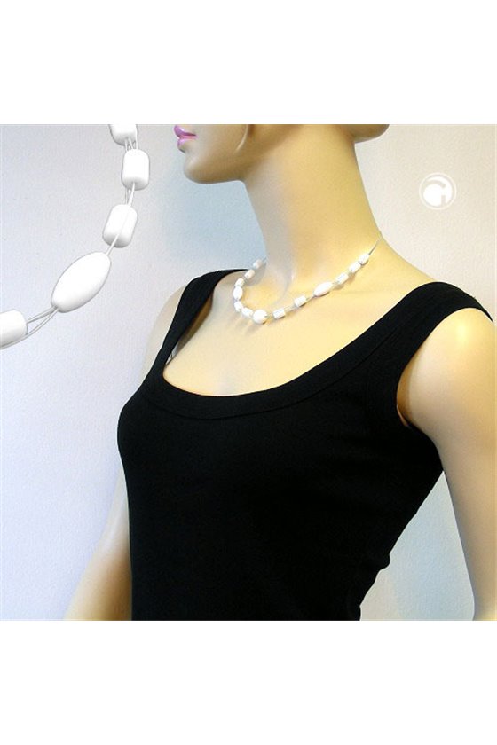 NECKLACE GLASS BEADS WHITE SHINY 45CM