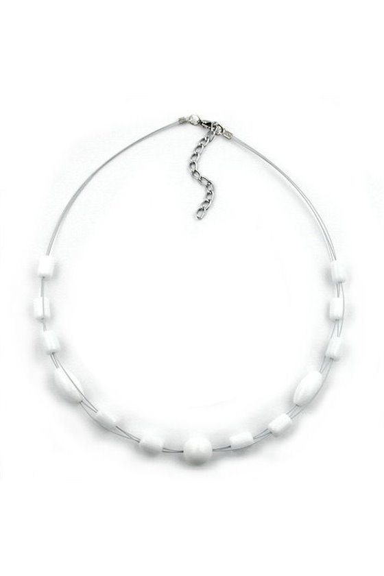 NECKLACE GLASS BEADS WHITE SHINY 45CM