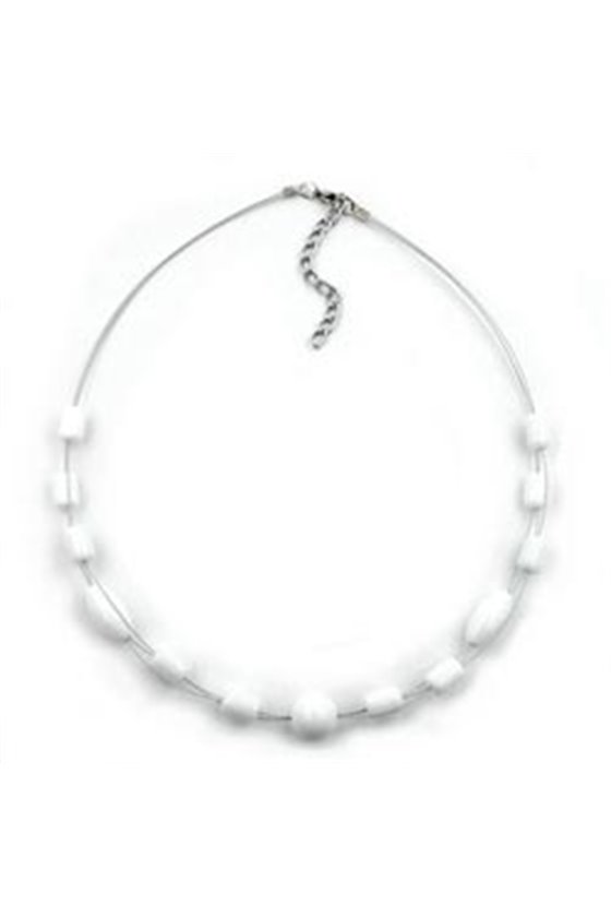 NECKLACE GLASS BEADS WHITE SHINY 45CM
