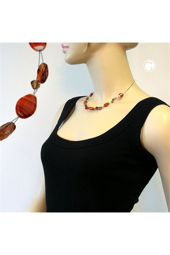 NECKLACE GLASS BEADS RUST BROWN 44CM