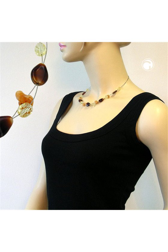 NECKLACE GLASS BEADS BROWN 44CM