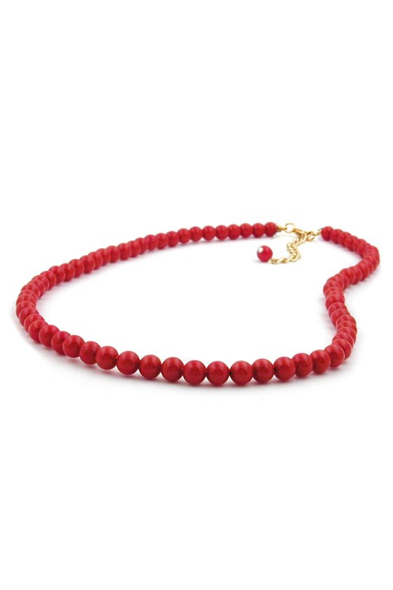 NECKLACE RED BEADS 6MM GLOSSY
