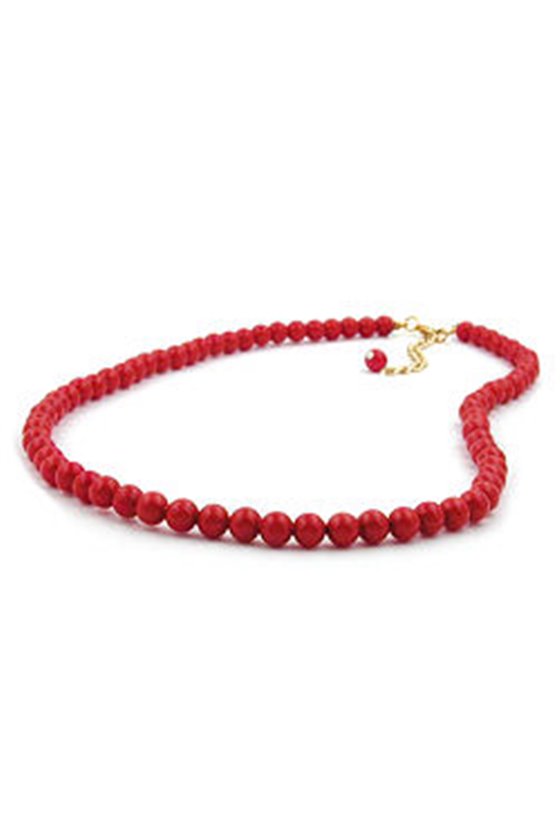 NECKLACE RED BEADS 6MM GLOSSY