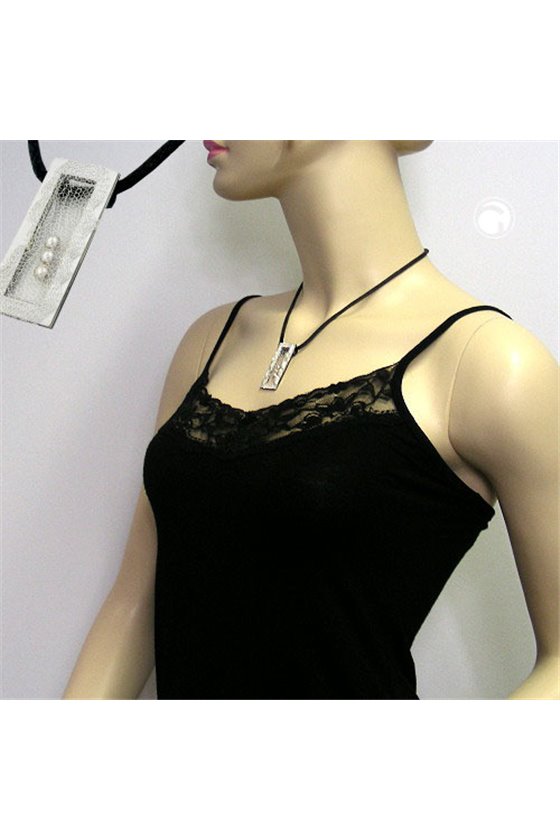 NECKLACE SQUARE WAX-WHITE & SILVER 45CM