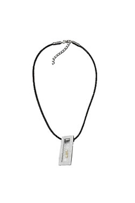 NECKLACE SQUARE WAX-WHITE & SILVER 45CM
