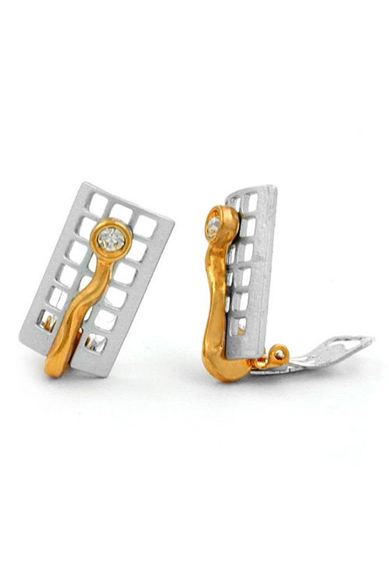 CLIP-ON EARRING SILVER RAILING GOLD