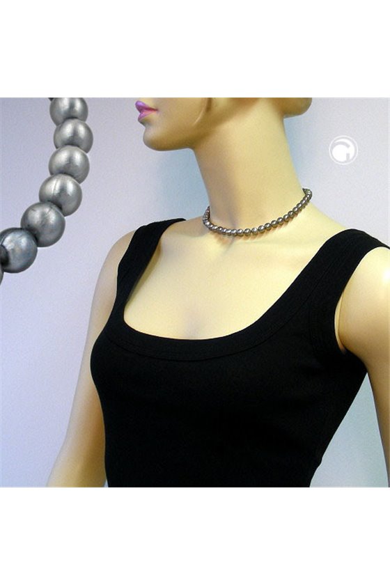 NECKLACE SILKY SHIMMERING LIGHT GREY BEADS
