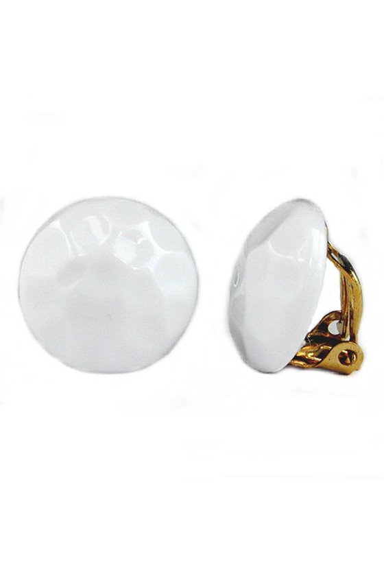 CLIP-ON EARRING ROUND WHITE HAMMERED