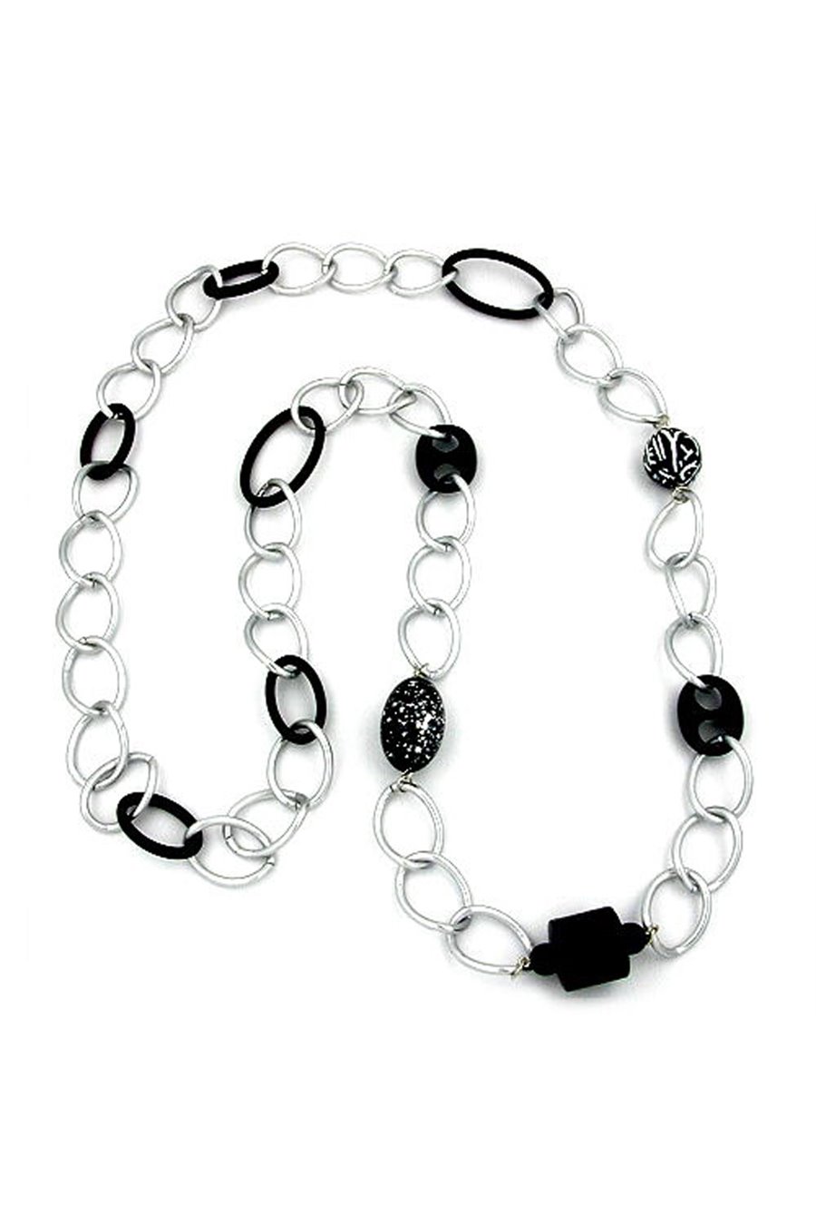NECKLACE WIDE CURB CHAIN BLACK PEARL 90CM