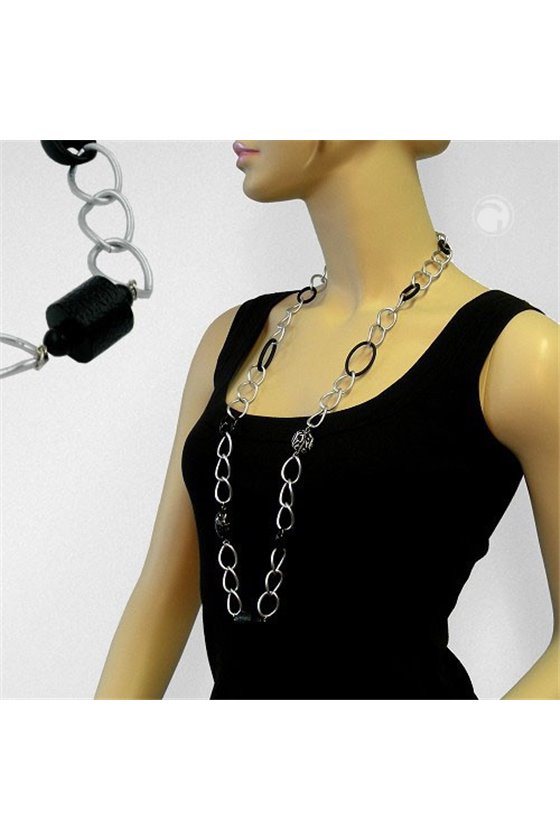 NECKLACE WIDE CURB CHAIN BLACK PEARL 90CM