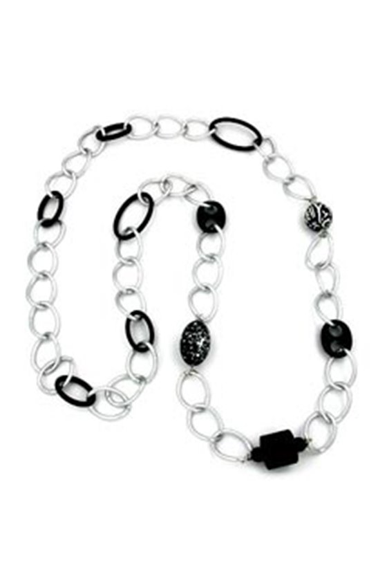 NECKLACE WIDE CURB CHAIN BLACK PEARL 90CM