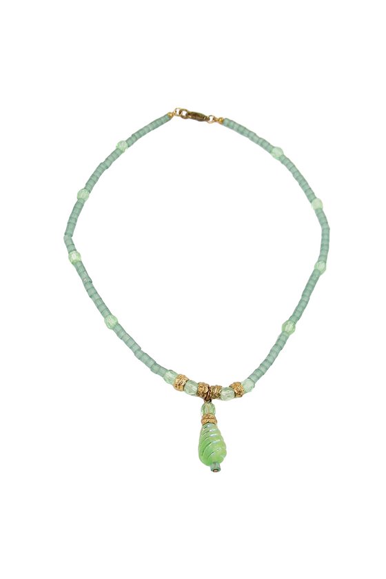 NECKLACE GLASSBEADS LIGHT-GREEN 42CM
