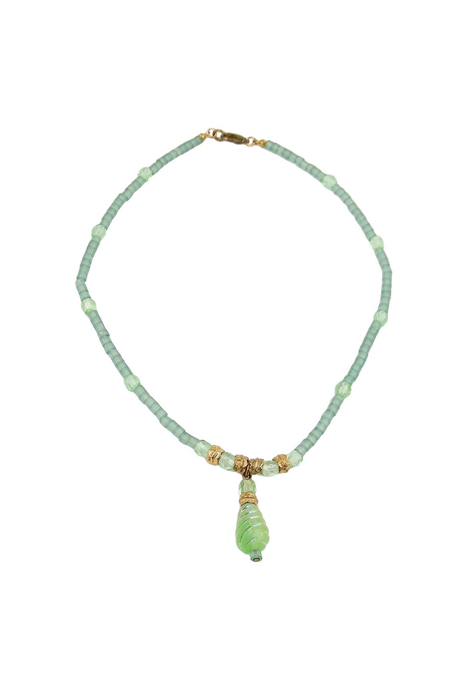 NECKLACE GLASSBEADS LIGHT-GREEN 42CM