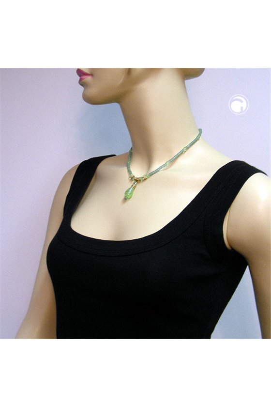 NECKLACE GLASSBEADS LIGHT-GREEN 42CM