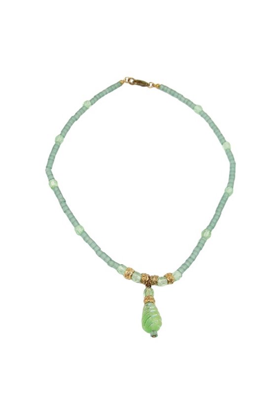 NECKLACE GLASSBEADS LIGHT-GREEN 42CM