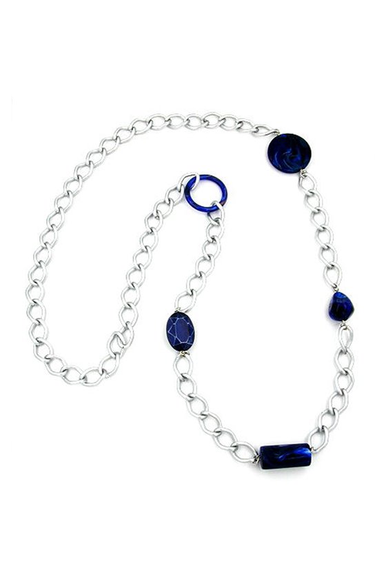 NECKLACE WIDE CURB CHAIN BLUE PEARL 95CM