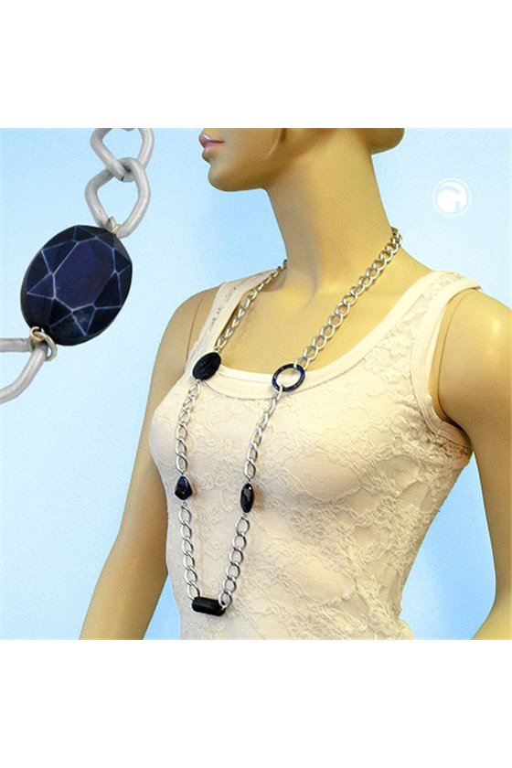 NECKLACE WIDE CURB CHAIN BLUE PEARL 95CM