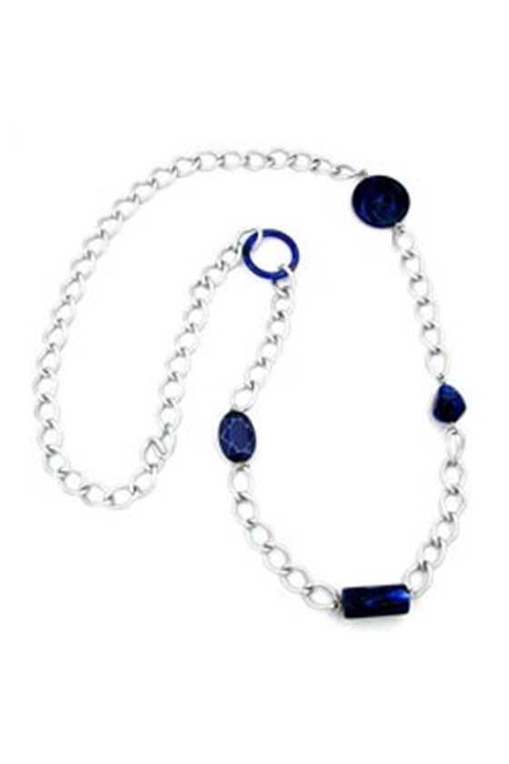 NECKLACE WIDE CURB CHAIN BLUE PEARL 95CM