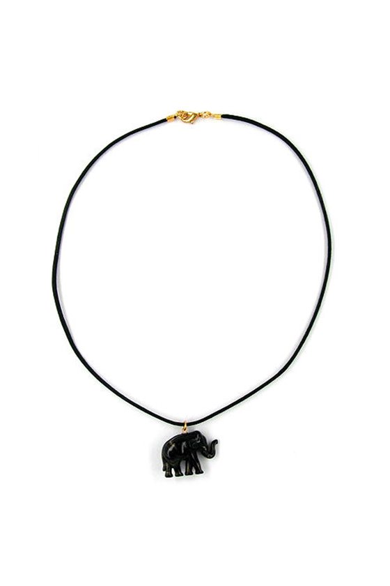 NECKLACE TINY ELEPHANT BLACK-GOLD