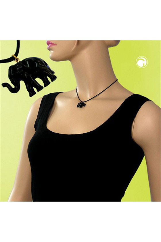 NECKLACE TINY ELEPHANT BLACK-GOLD
