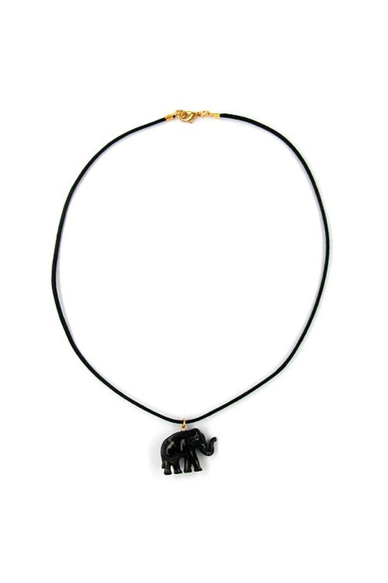 NECKLACE TINY ELEPHANT BLACK-GOLD
