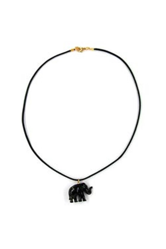 NECKLACE TINY ELEPHANT BLACK-GOLD