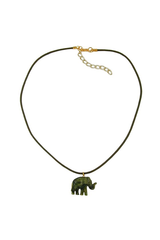 NECKLACE SMALL ELEPHANT PENDANT OLIVE GREEN MARBLED