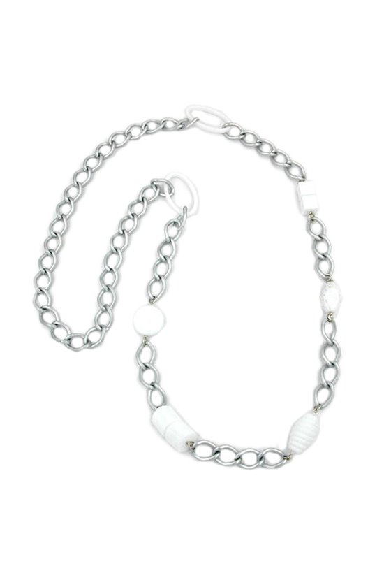 NECKLACE WIDE CURB CHAIN WHITE PEARL 90CM