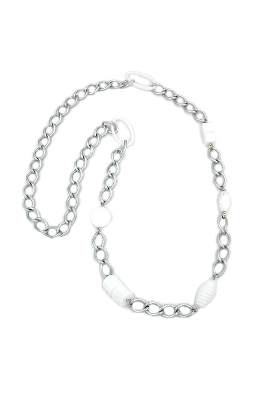 NECKLACE WIDE CURB CHAIN WHITE PEARL 90CM