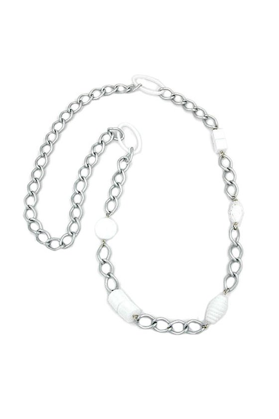 NECKLACE WIDE CURB CHAIN WHITE PEARL 90CM